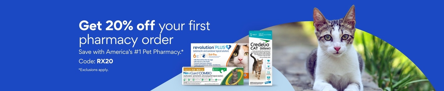 Get twenty percent off your first pharmacy order. Save with America's number one pet pharmacy.* Code: RX20 *Exclusions Apply