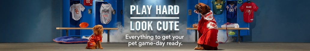 Play hard, look cute. Everything to get your pet game-day ready.
