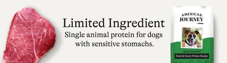 Limited Ingredient Single animal protein for dogs with sensitive stomachs.
