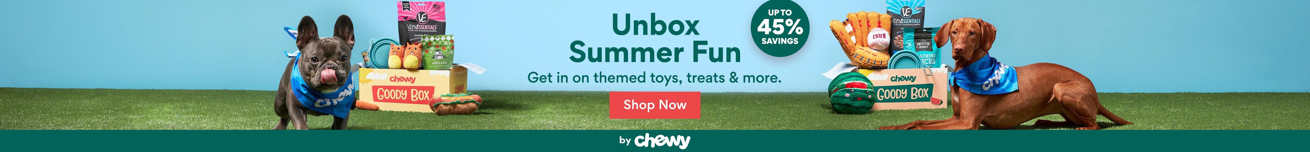Up to 45% savings. Unbox Summer Fun. Get in on themed toys, treats & more. By Chewy.
