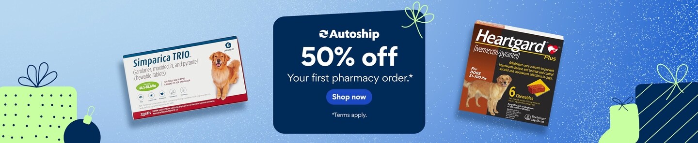 Fifty Percent off your first pharmacy autoship order.* Shop Now. *Terms Apply.