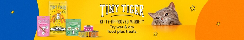 Tiny Tiger kitty-approved variety try wet & dry food plus treats.