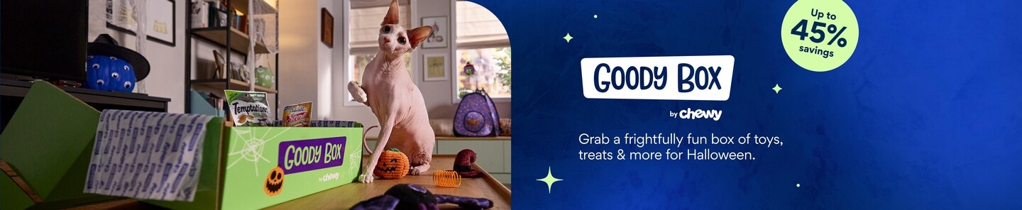 goody box by chewy. grab a frightfully fun box of toys, treats & more for halloween. up to 45% savings