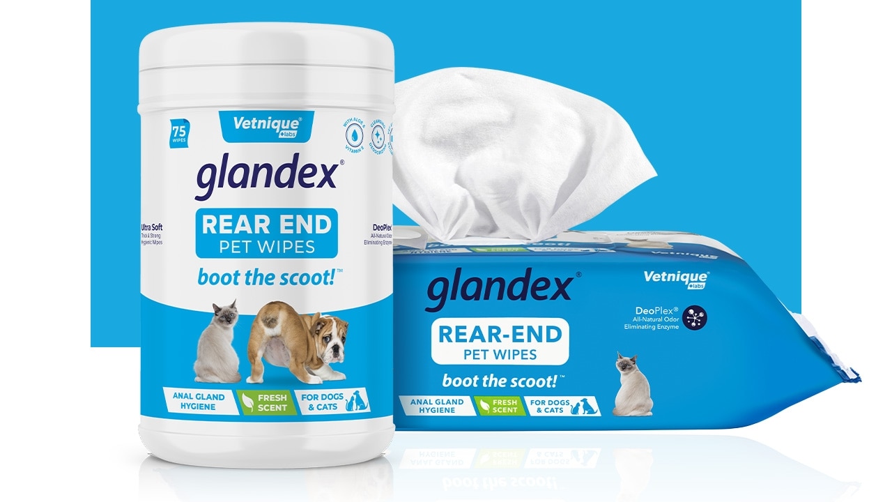 Toallitas Vetnique Labs Glandex, limpieza y desodorización de glándulas  anales,con vitamina E, para perro y gato