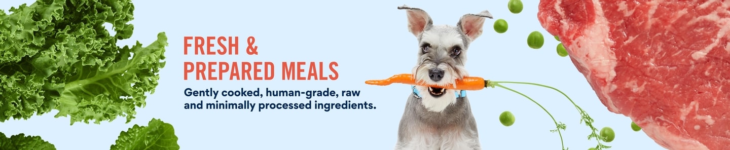 Fresh & Prepared Meals Gently cooked, human-grade, raw and minimally processed ingredients.