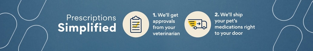 Prescriptions Simplified 1. We'll get approvals from your veterinarian 2. We'll ship you pet's medications right to your door