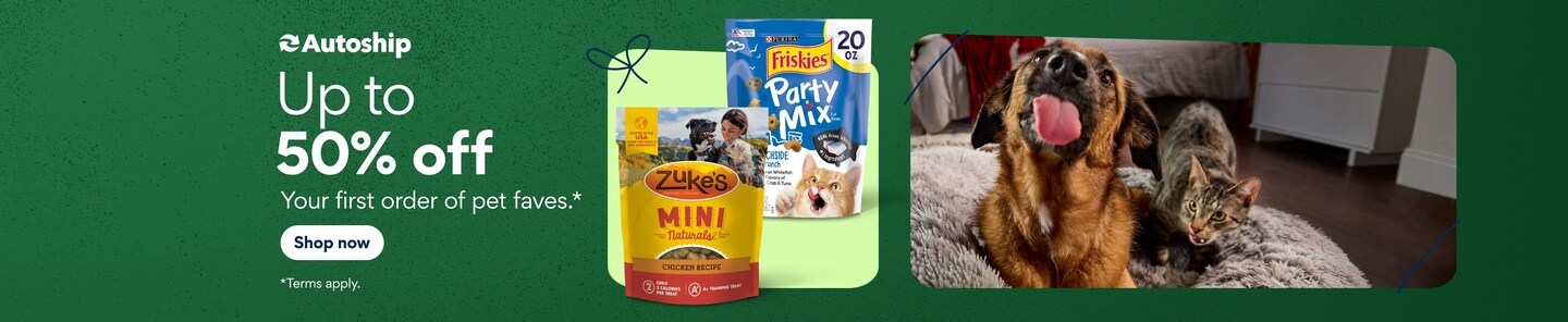 Up to 50% off your first order of pet faves. Shop Now.